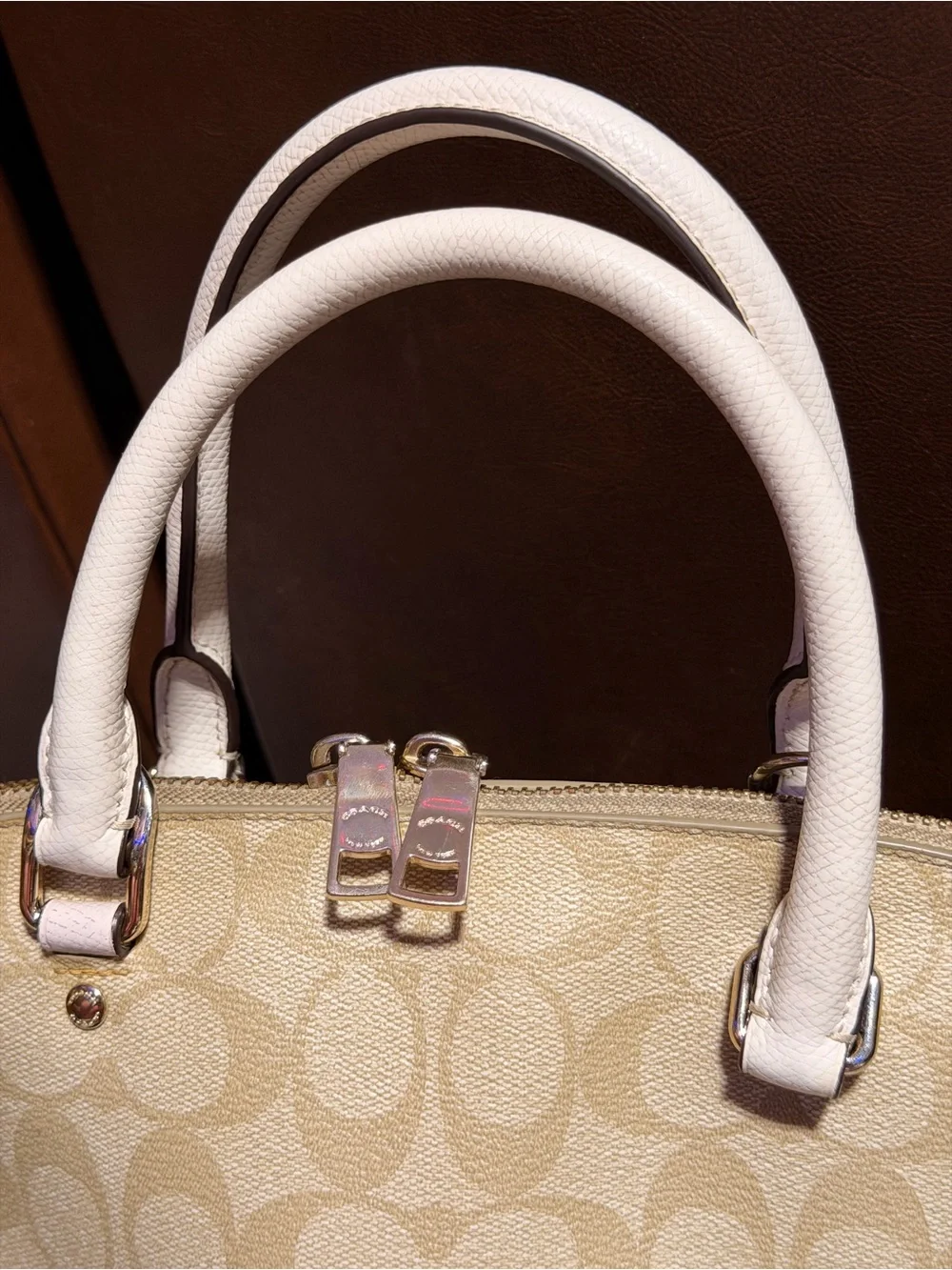 Coach Signature Dome Satchel — Beige & White Trim